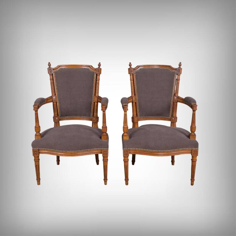 Pair of stained beech armchairs, Louis XVI style – 1950