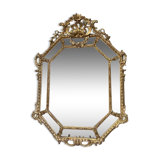 Mirror with parecloses with pediment, gilded with gold leaf