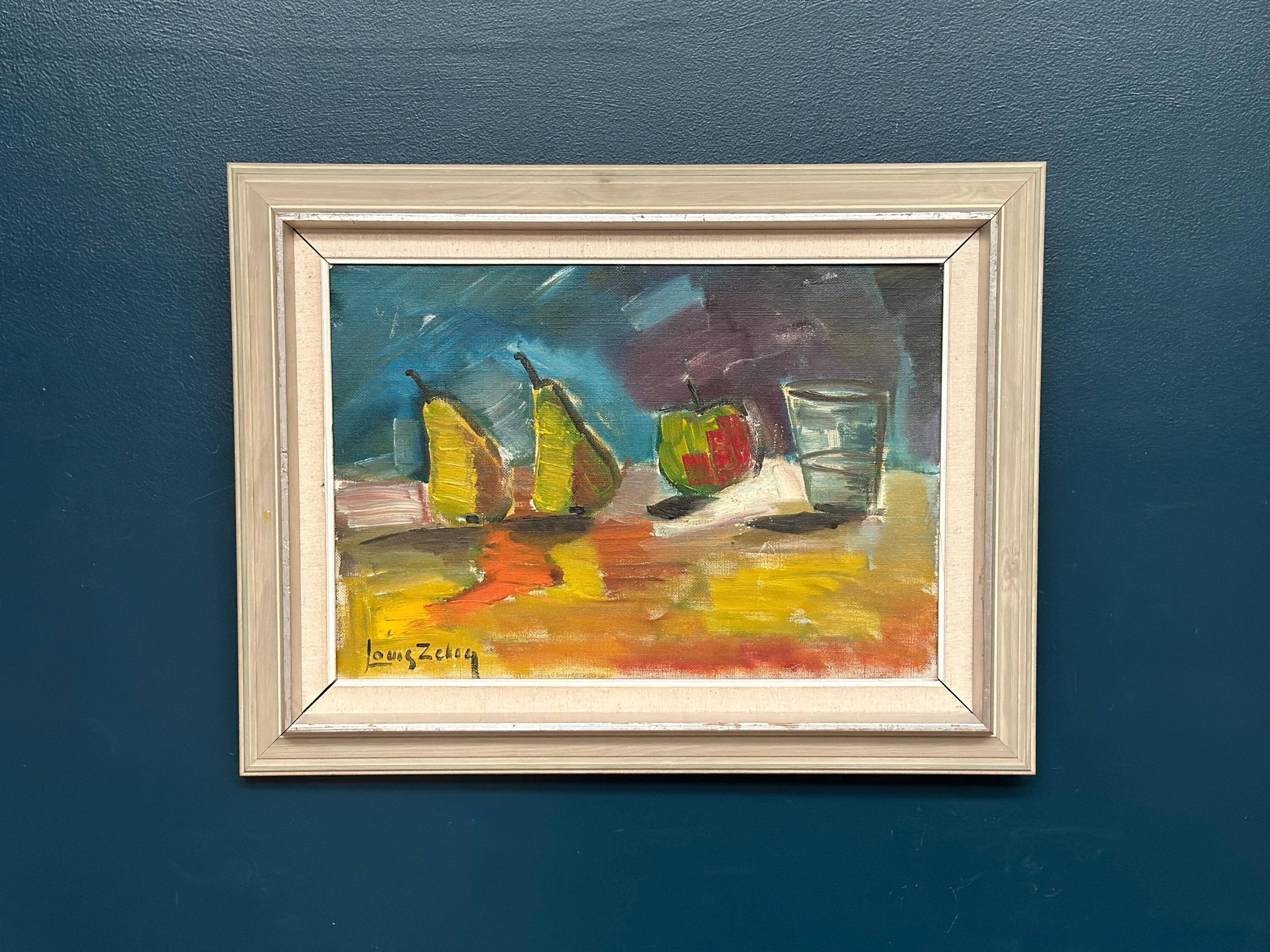 Original Mid Century Oil On Canvas – “Fruit” By Louis Zelig – Vintage & Framed 72 × 55 Cm