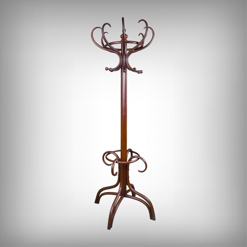 Large curved beech coat rack in the Thonet style – early 20th century