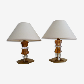 Pair of crystal bedside lamps