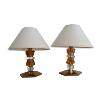 Pair of crystal bedside lamps
