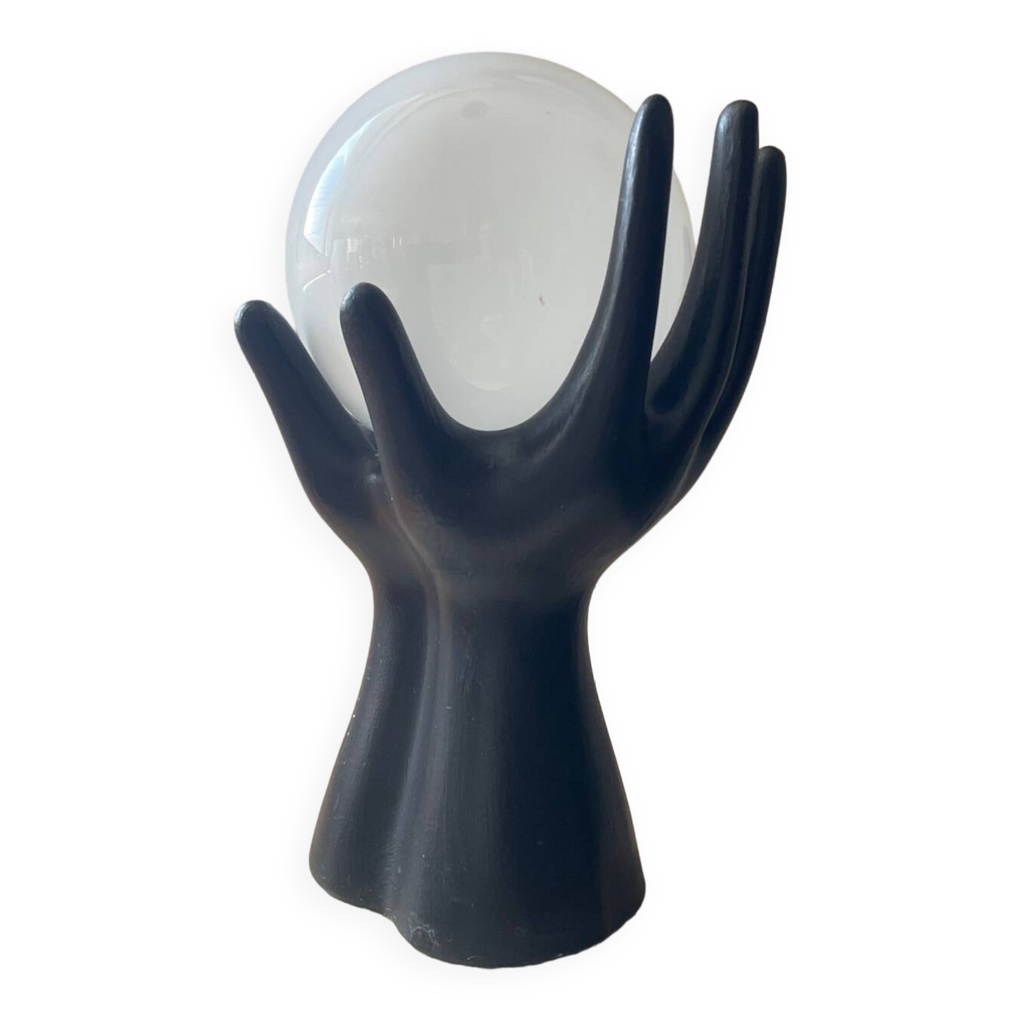 Lampe mains des années 70 en céramique et opaline