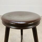 Industrial metal and wood tripod stool