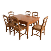 Ensemble table de salle à manger et 6 chaises en merisier