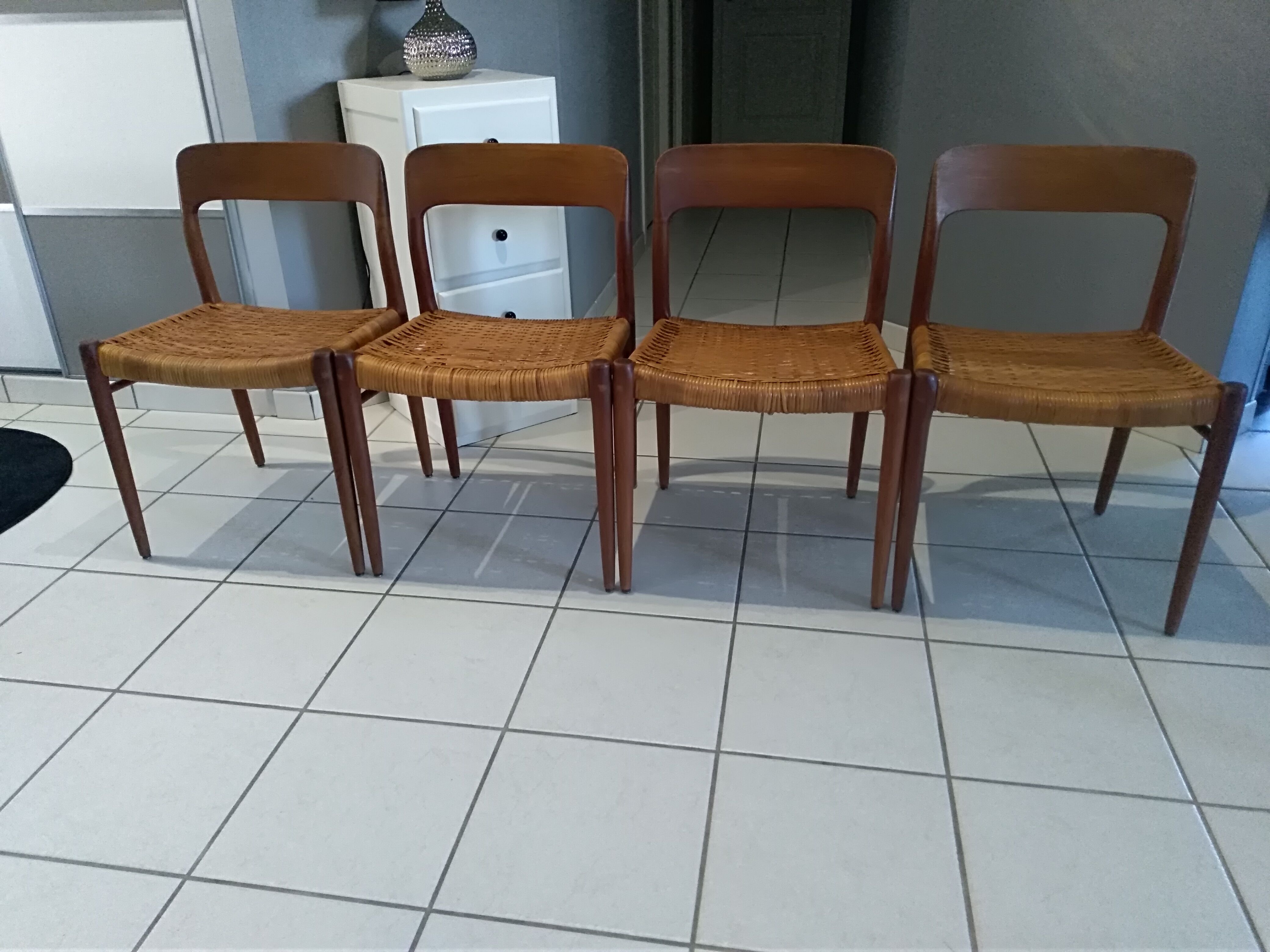 Designer Niels Otto Moller 1960's Suite of 4 Scandinavian Chairs