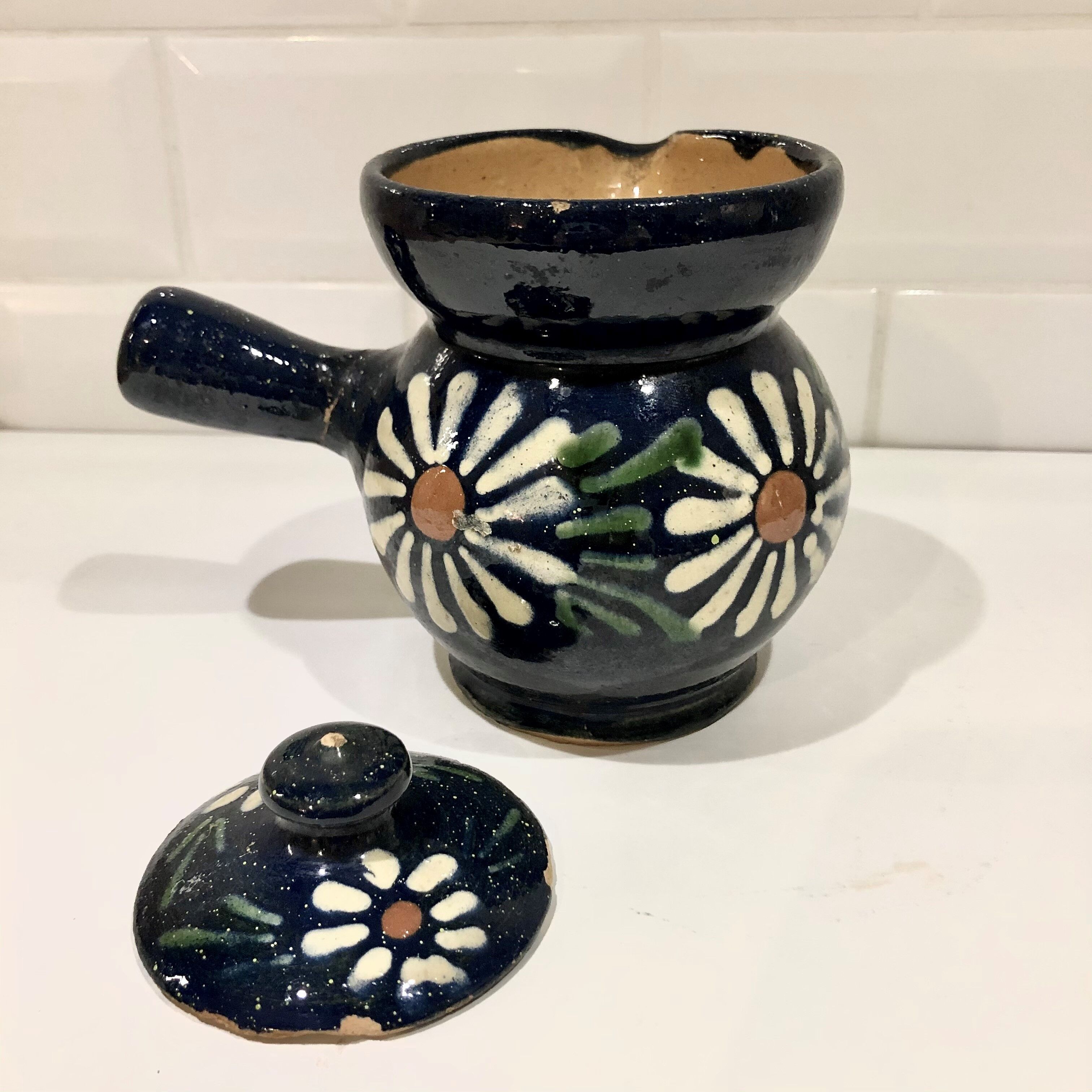 Soufflenheim glazed earth milk pot Alsace