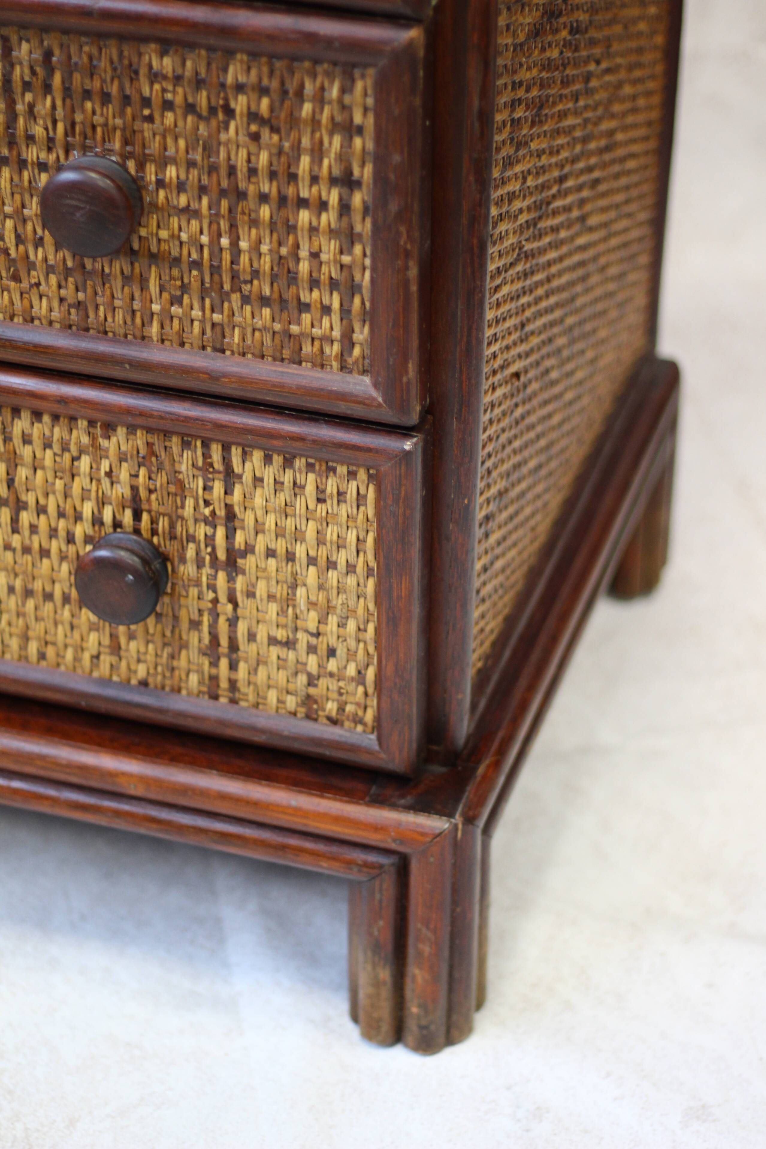 Vintage rattan and bamboo chest of drawers