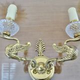 Pair of Lucien Gau "swan" wall lights in gilded bronze with bright gold and crystal
