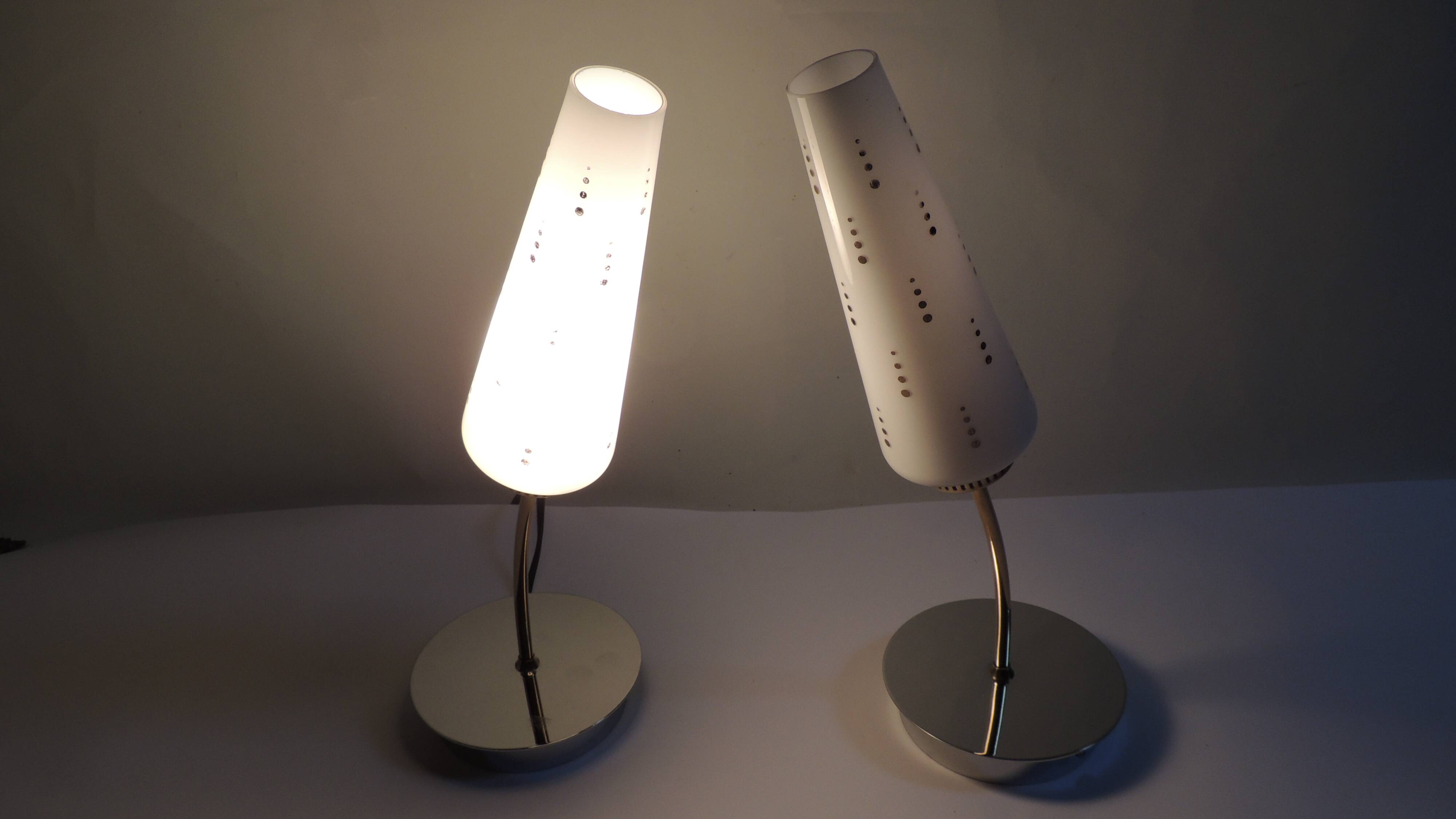 Pair of vintage wall sconces from the 1970s – Perforated opaline, brass