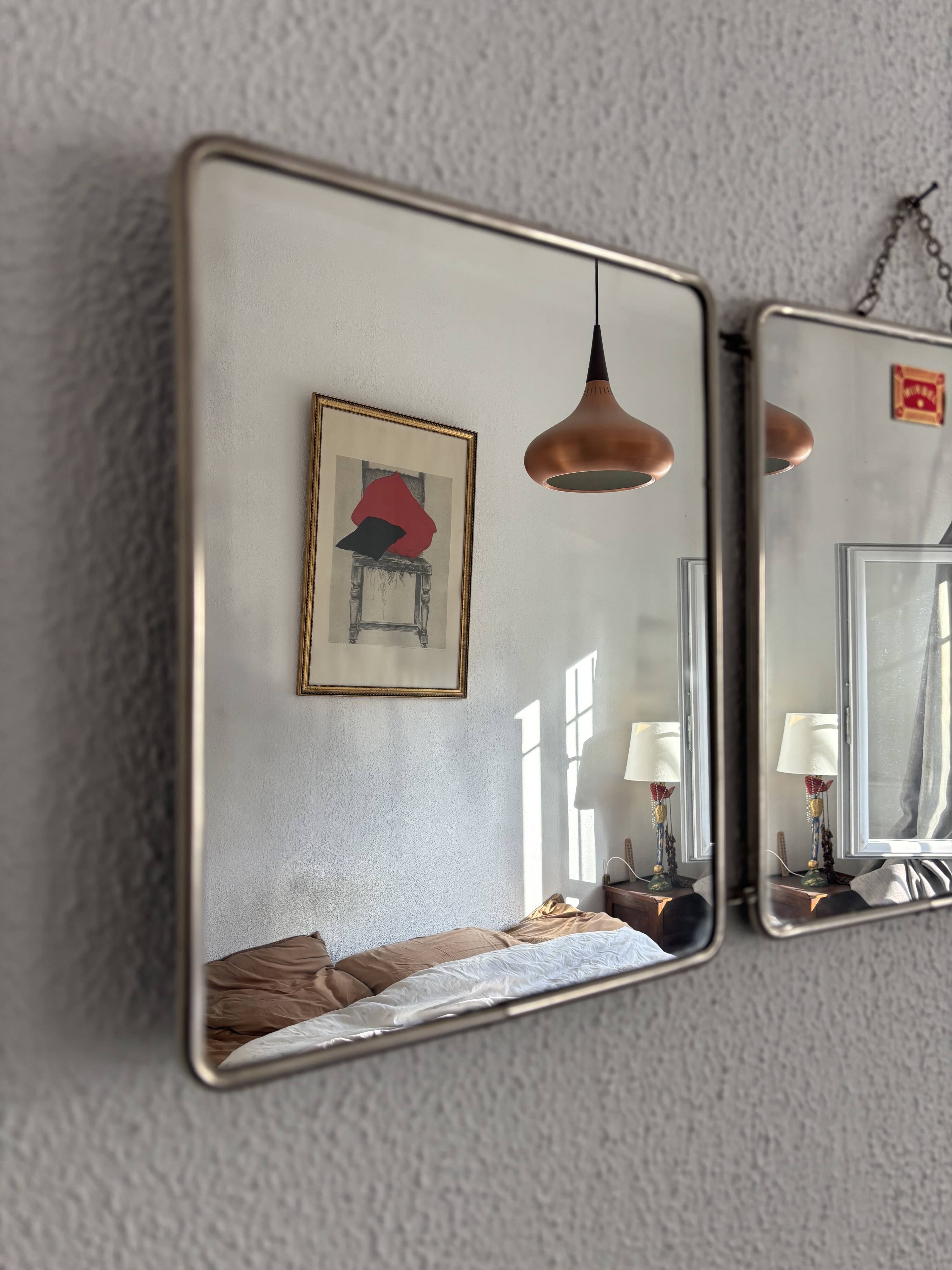 Vintage 1960 triptych mirror barber Mirbel blue Klein lizard imitation - 27