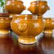6 onion soup bowls in ochre glazed stoneware by Emile Henry