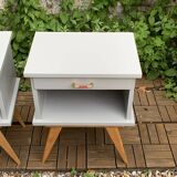 Pair of vintage 1950s compass foot bedside tables