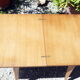 Vintage wallet table in blond oak