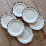 6 assiettes à dessert vintage faïence beige double liseré multicolore