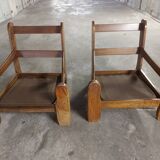 Armchairs in leather and vintage wood 70's