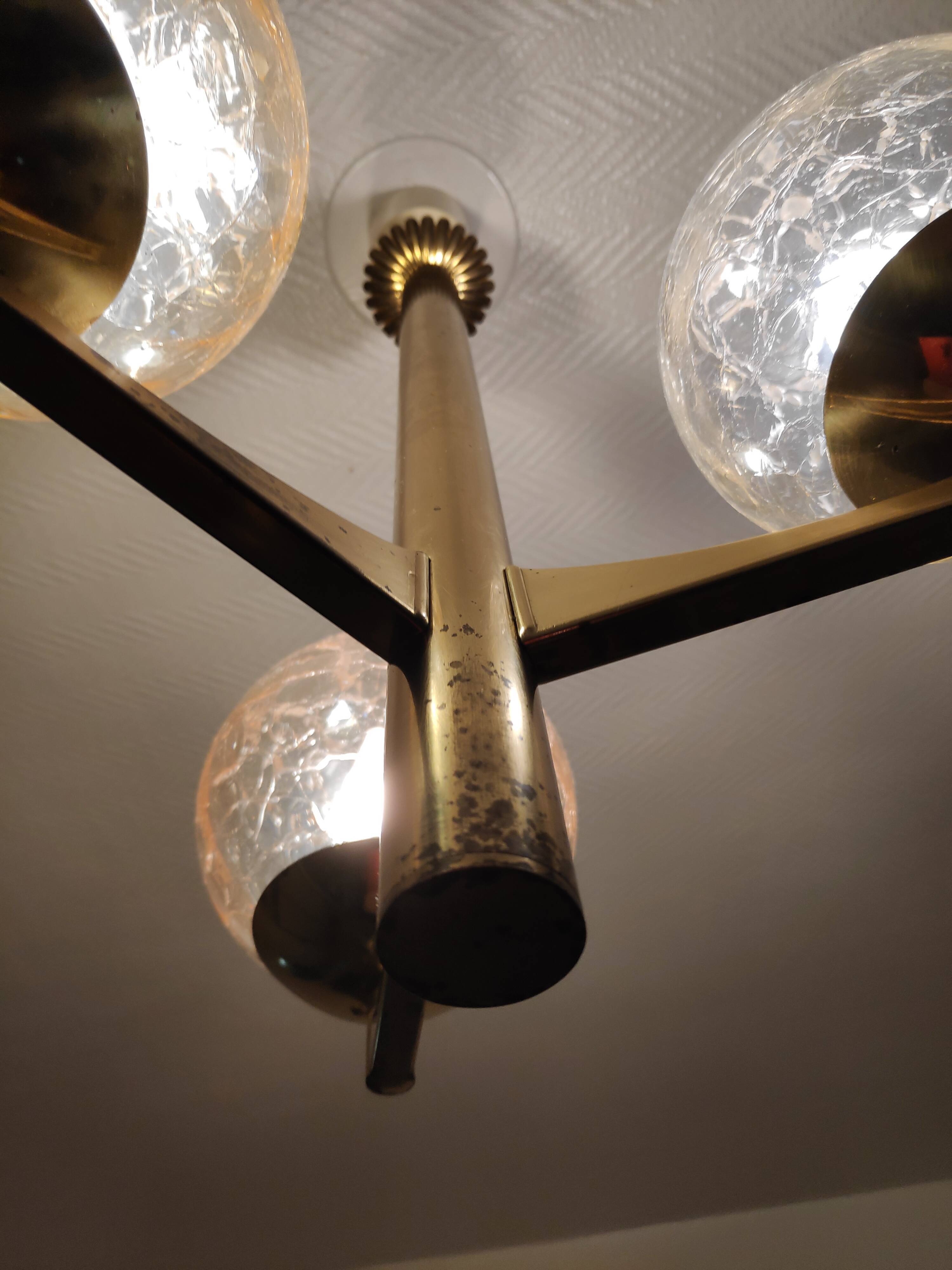 3-Globe smoky and cracked glass chandelier