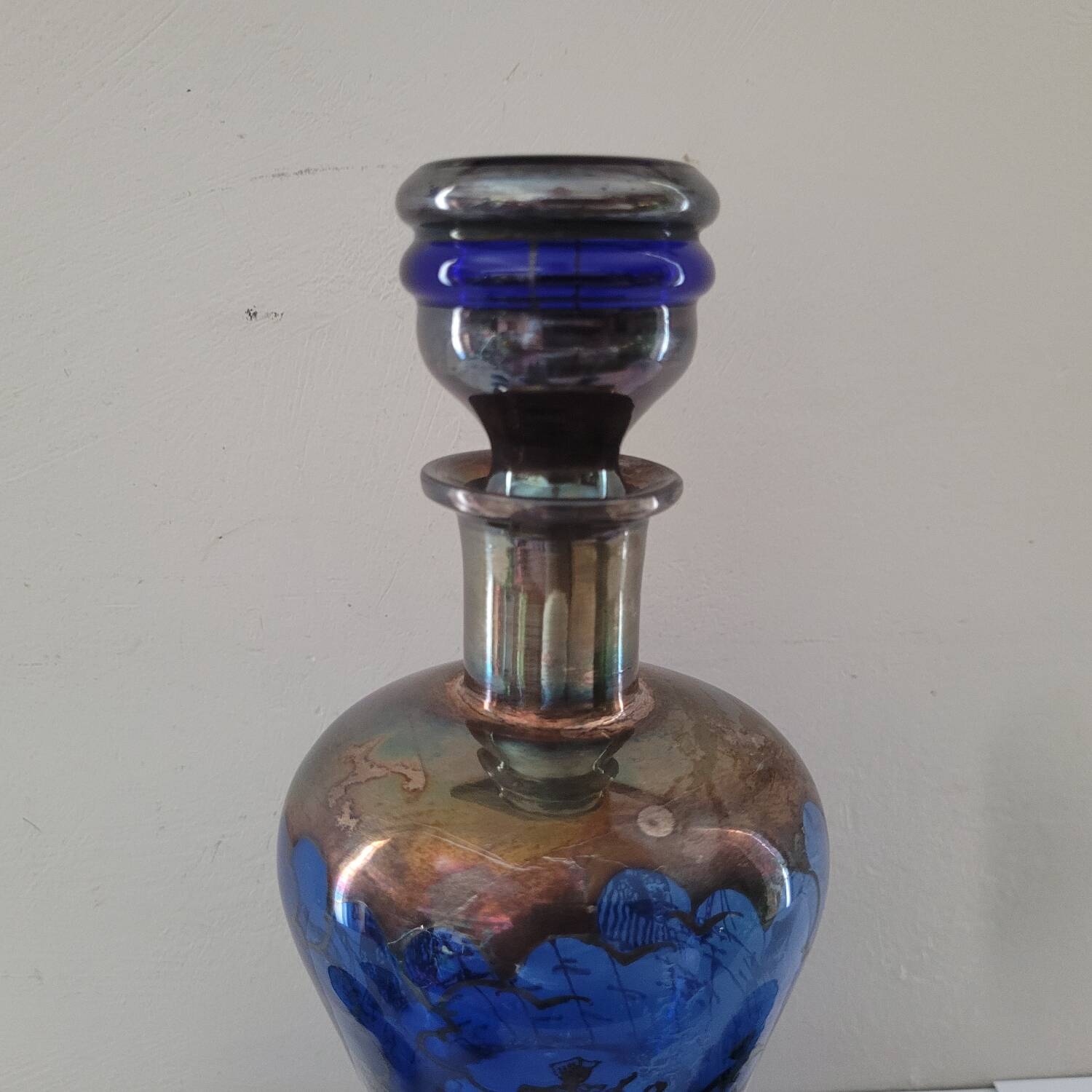 Carafe et 5 verres bleu cobalt décor or
années 1950
