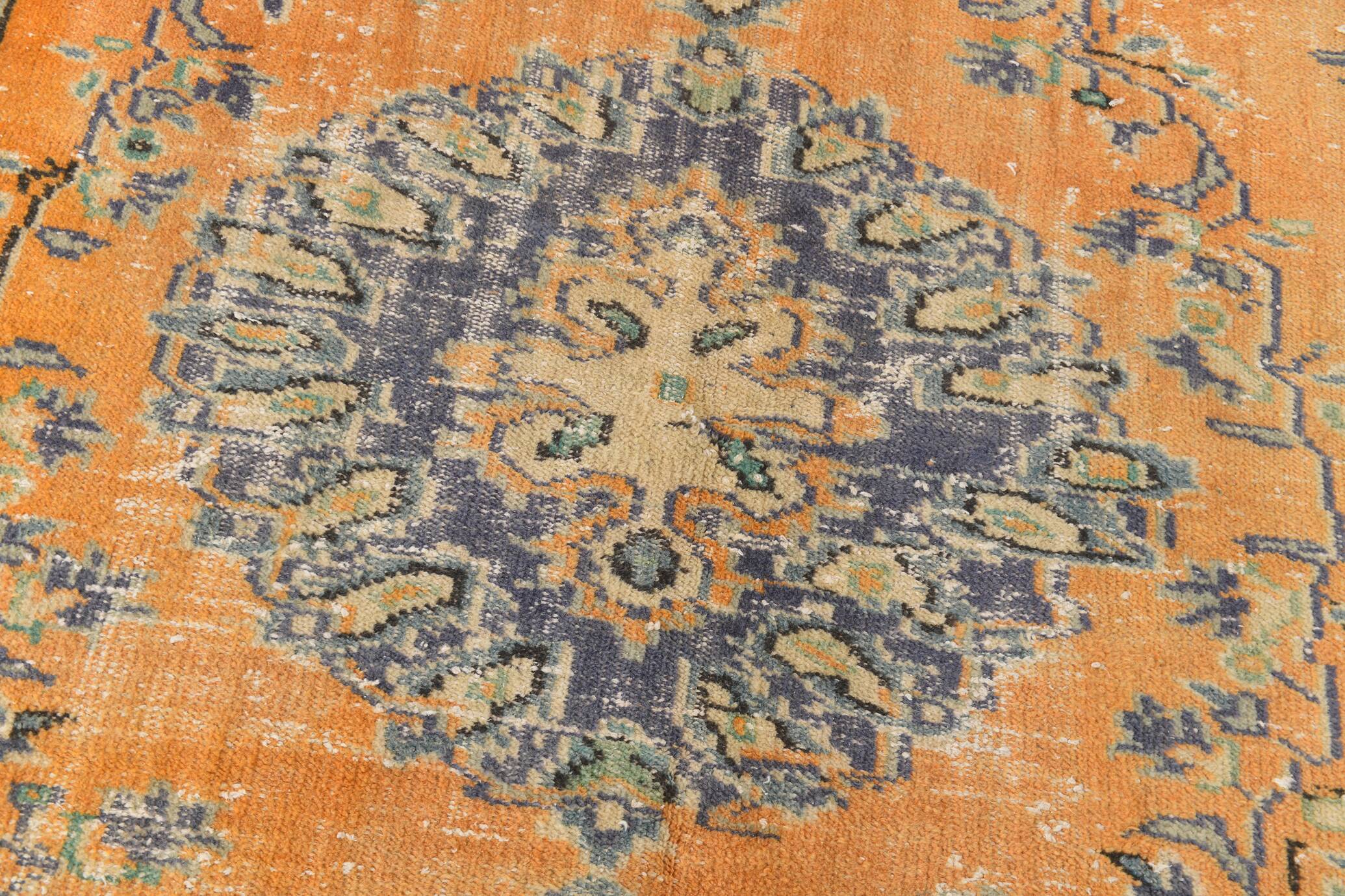 6x9 Pumpkin Orange Turkish Vintage Rug, 187x271 Cm