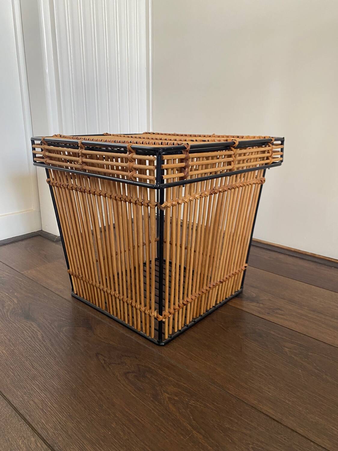 Mid-Century Rattan and Metal Storage Box by Rohe Noordwolde, 1950s
