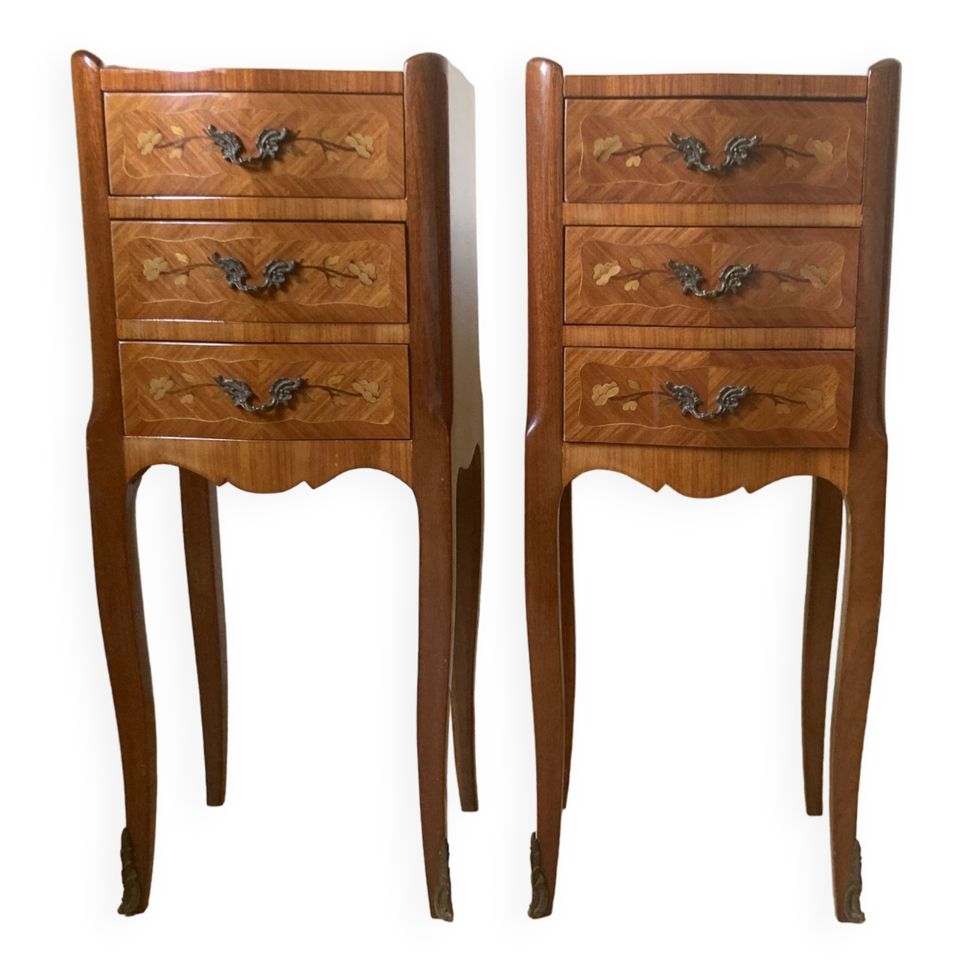 Set of 2 rosewood and marquetry bedside tables