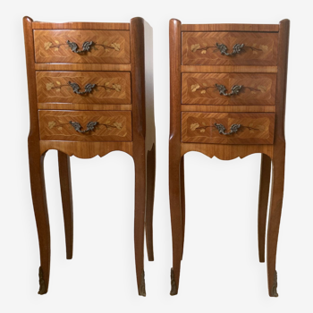 Set of 2 rosewood and marquetry bedside tables