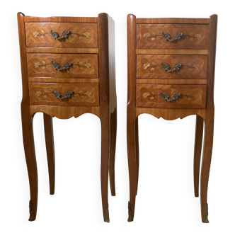 Set of 2 rosewood and marquetry bedside tables