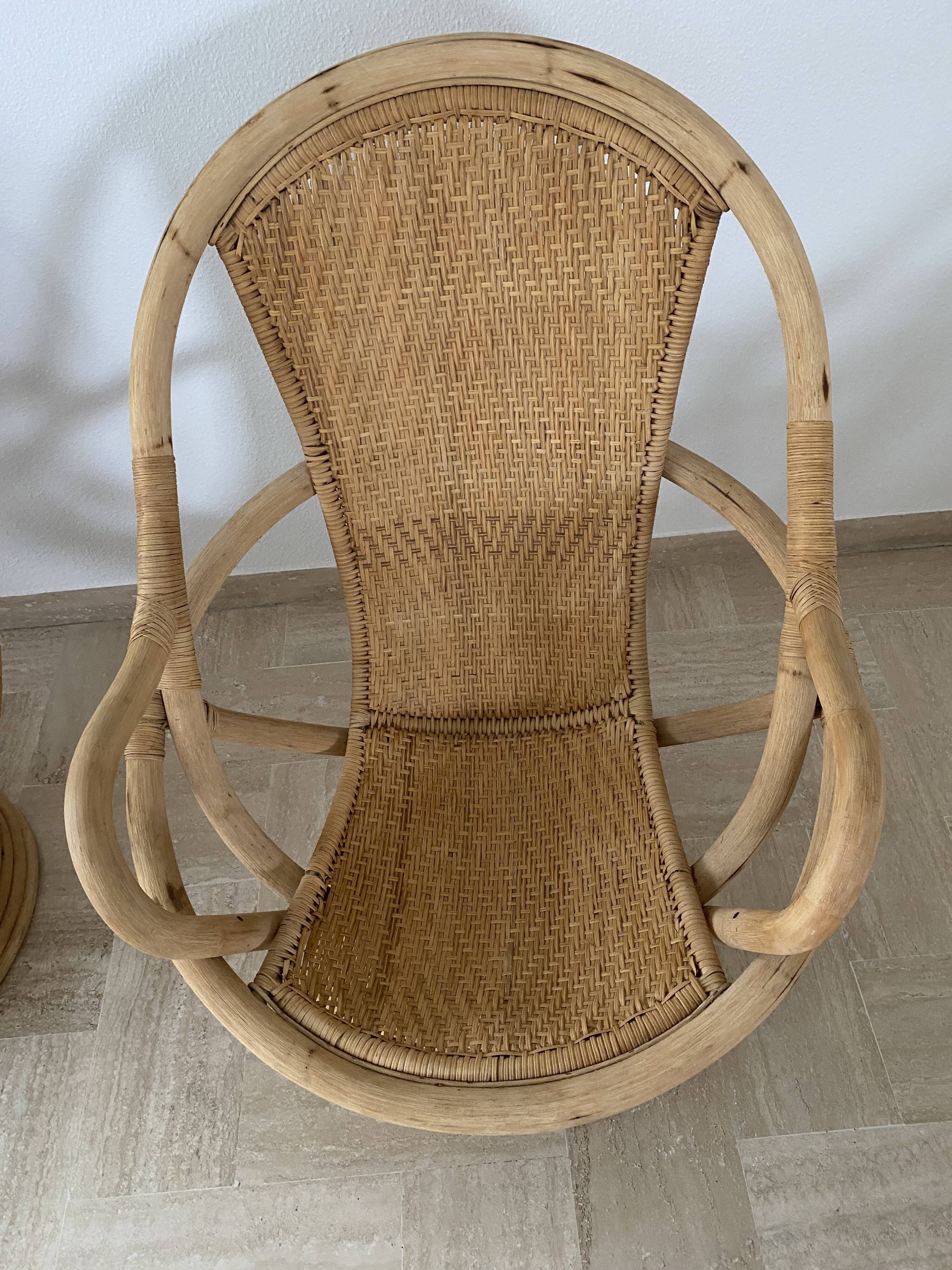 4 swivel basket chairs in bamboo and rattan