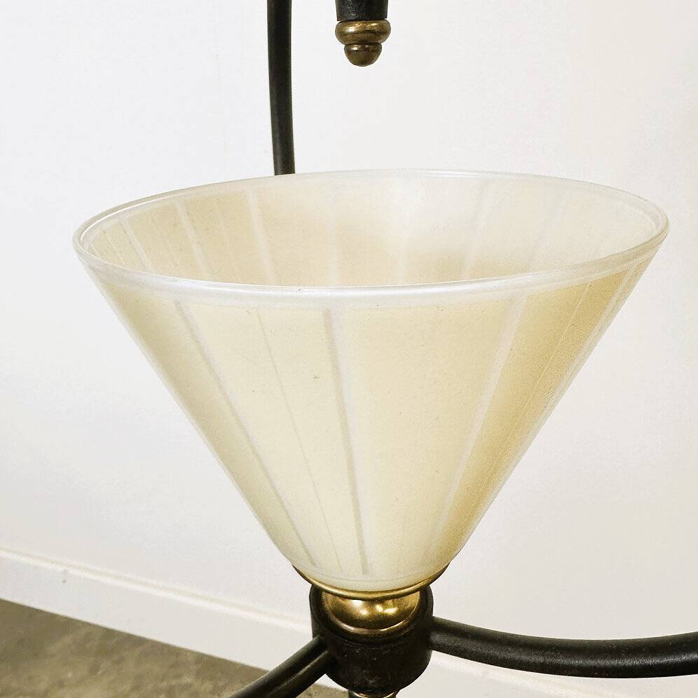 Mid-century metal and opaline pendant light, 1950s
