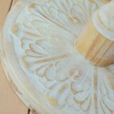 Vintage Round Solid Wood Side Table, French Retro Style, Moroccan Carvings Accent Corner Table