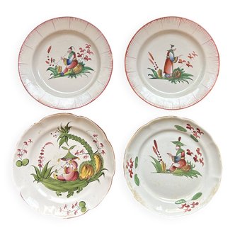 Lot de 4 assiettes 18ème – Faïence des Islettes – Décor chinois polychrome