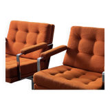 Pair of Karl Erik Ekselius armchair, in orange and chrome Kadrat fabric