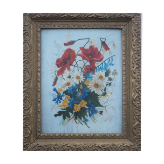 Jetty of field flowers and bee signed 1895