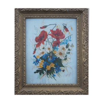 Jetty of field flowers and bee signed 1895