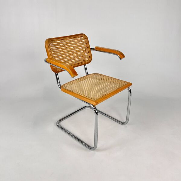 Chaise de salle à manger en porte-à-faux avec cadre tubulaire et cannage, Italie, années 1970