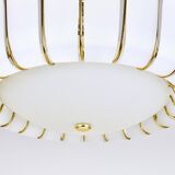 Grand chandelier Rupert Nikoll 27" mid-century brass with leaves, Austria, 1950.