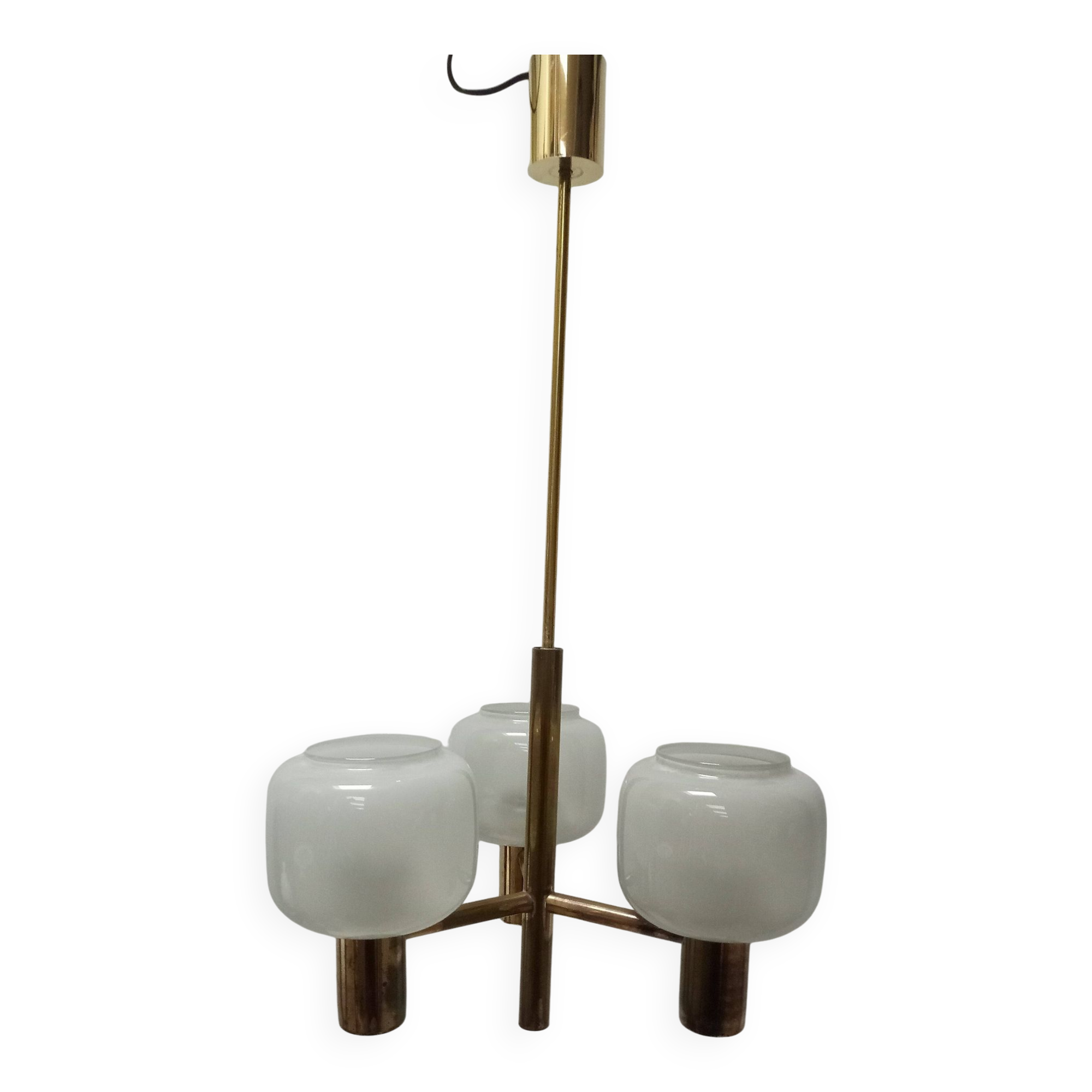 brass ceiling lamp with opal glas shades
