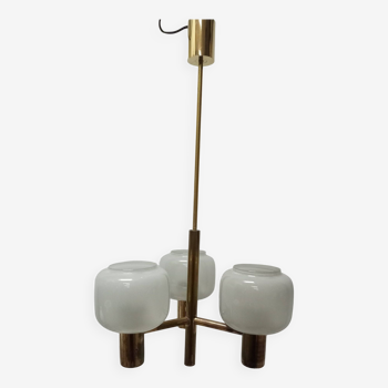 brass ceiling lamp with opal glas shades