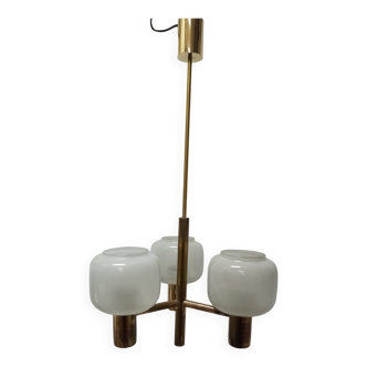 brass ceiling lamp with opal glas shades