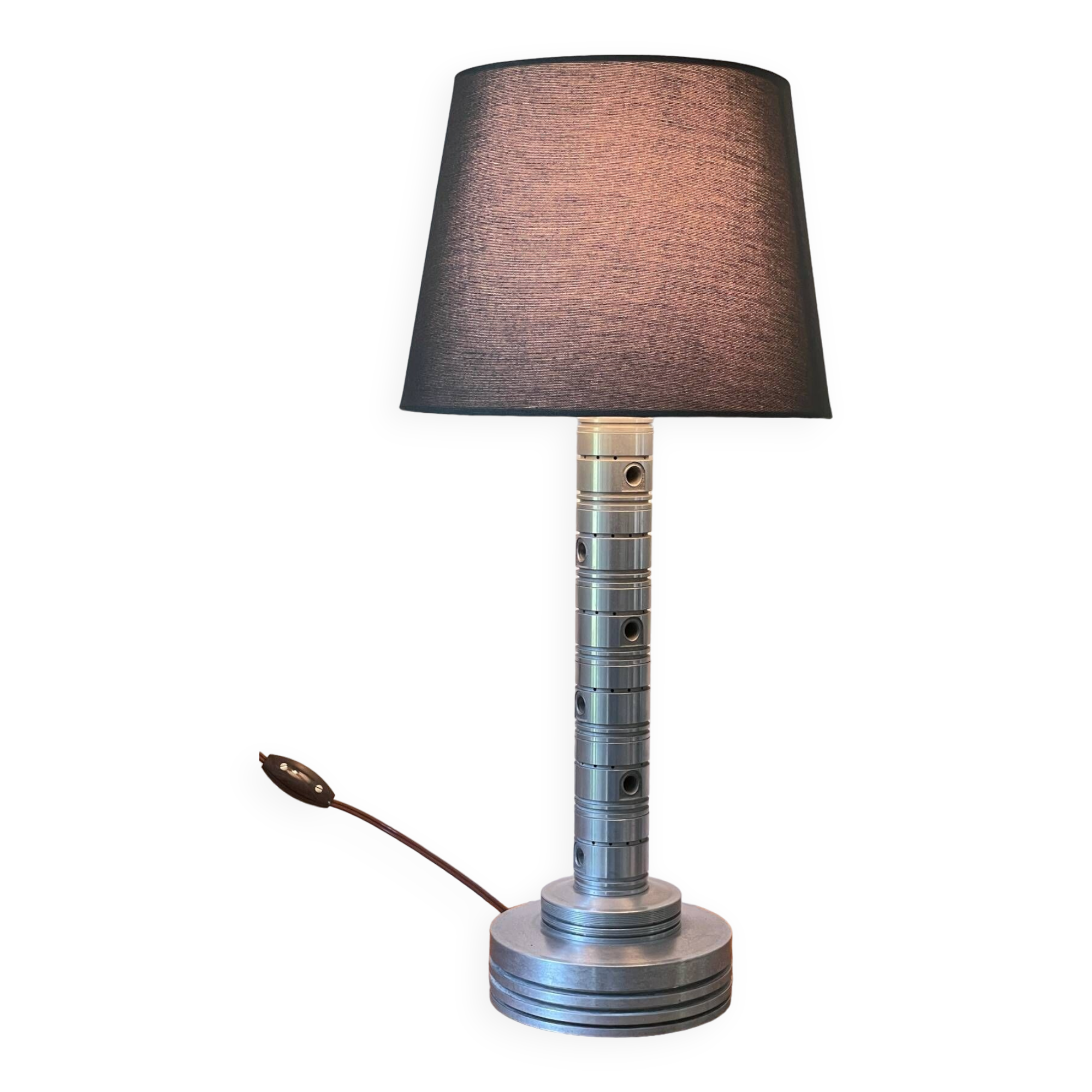 Industrial lamp polished metal and fabric kaki vintage