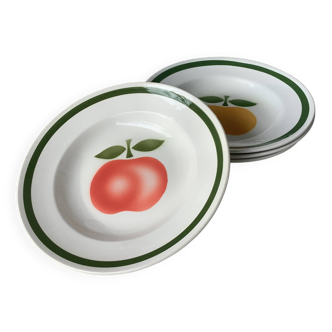 Assiettes pomme Moulin des loups Orchies vintage - décor grand feu - 4 pièces
