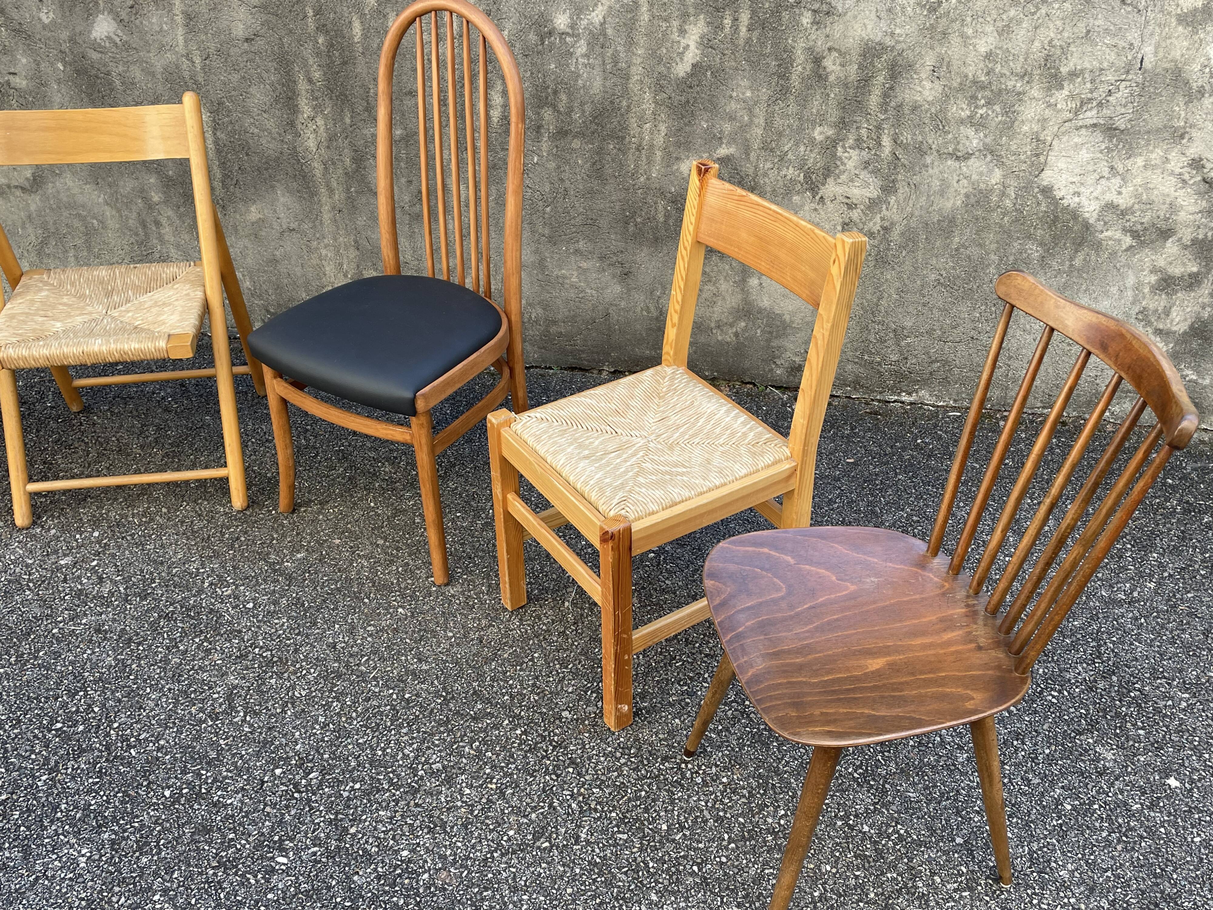 Série de 6 chaises vintage dépareillées