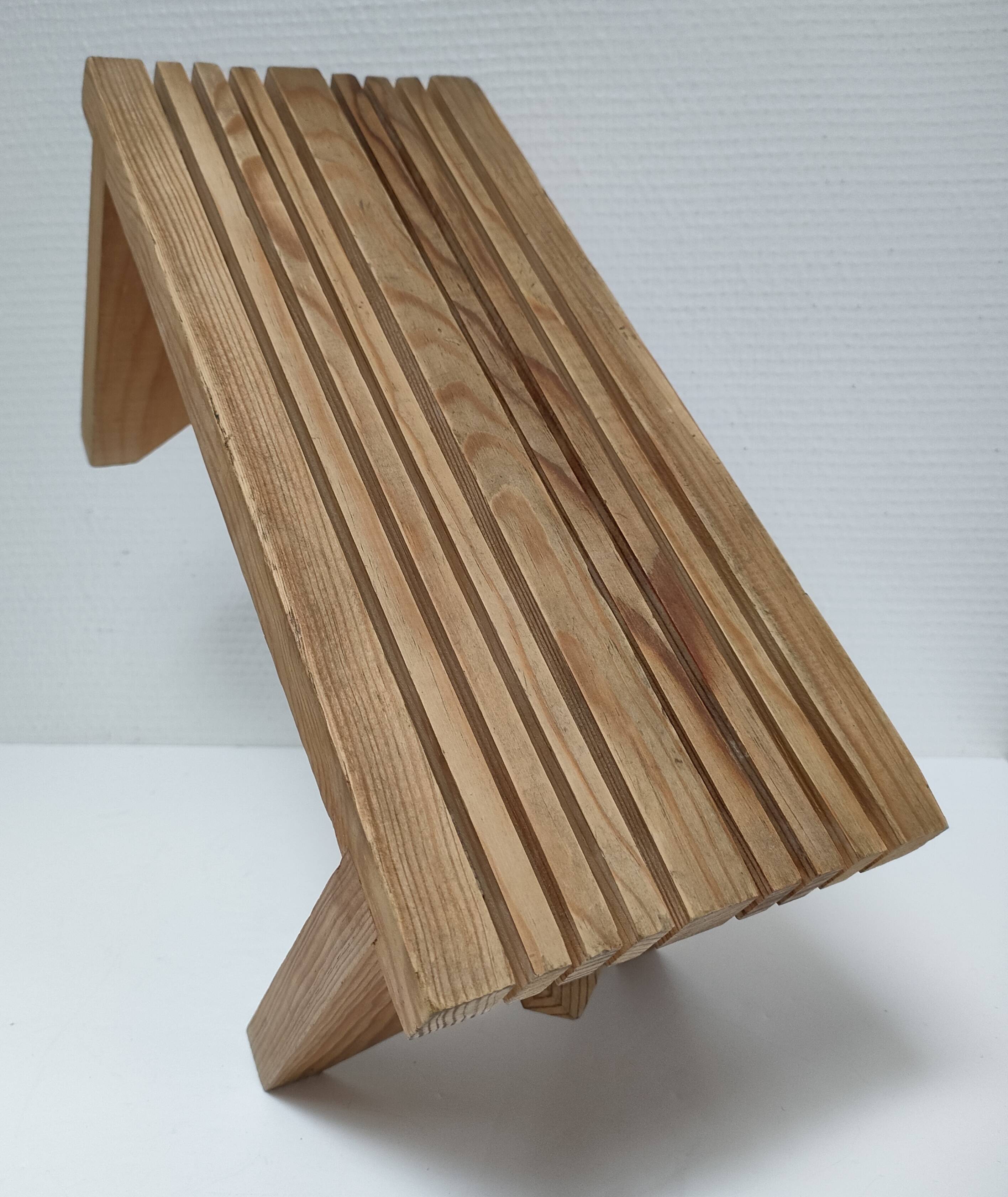 Vintage solid pine slatted low stool