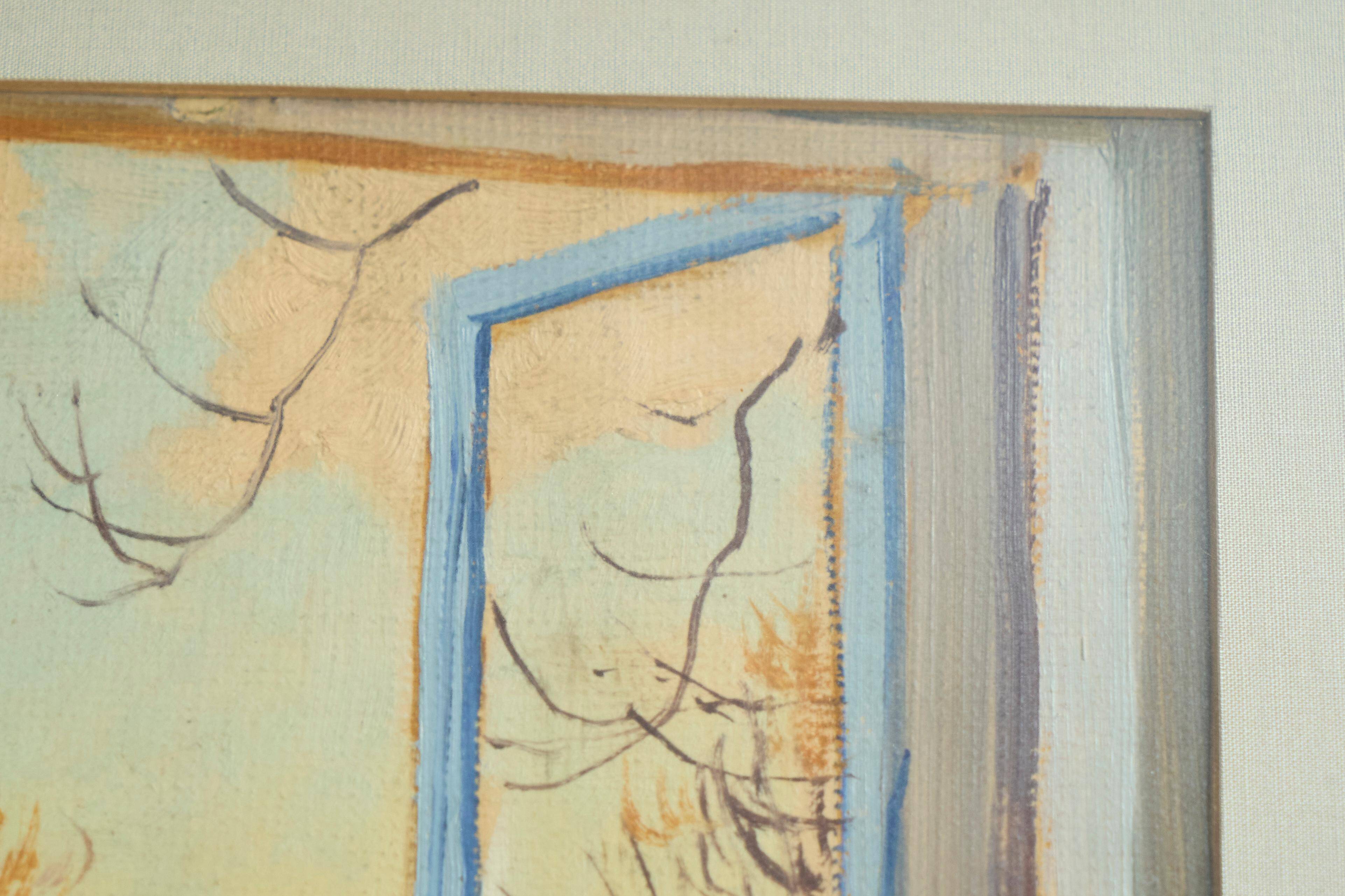 Painting of an open window with flowers, Belgium early 20th century.