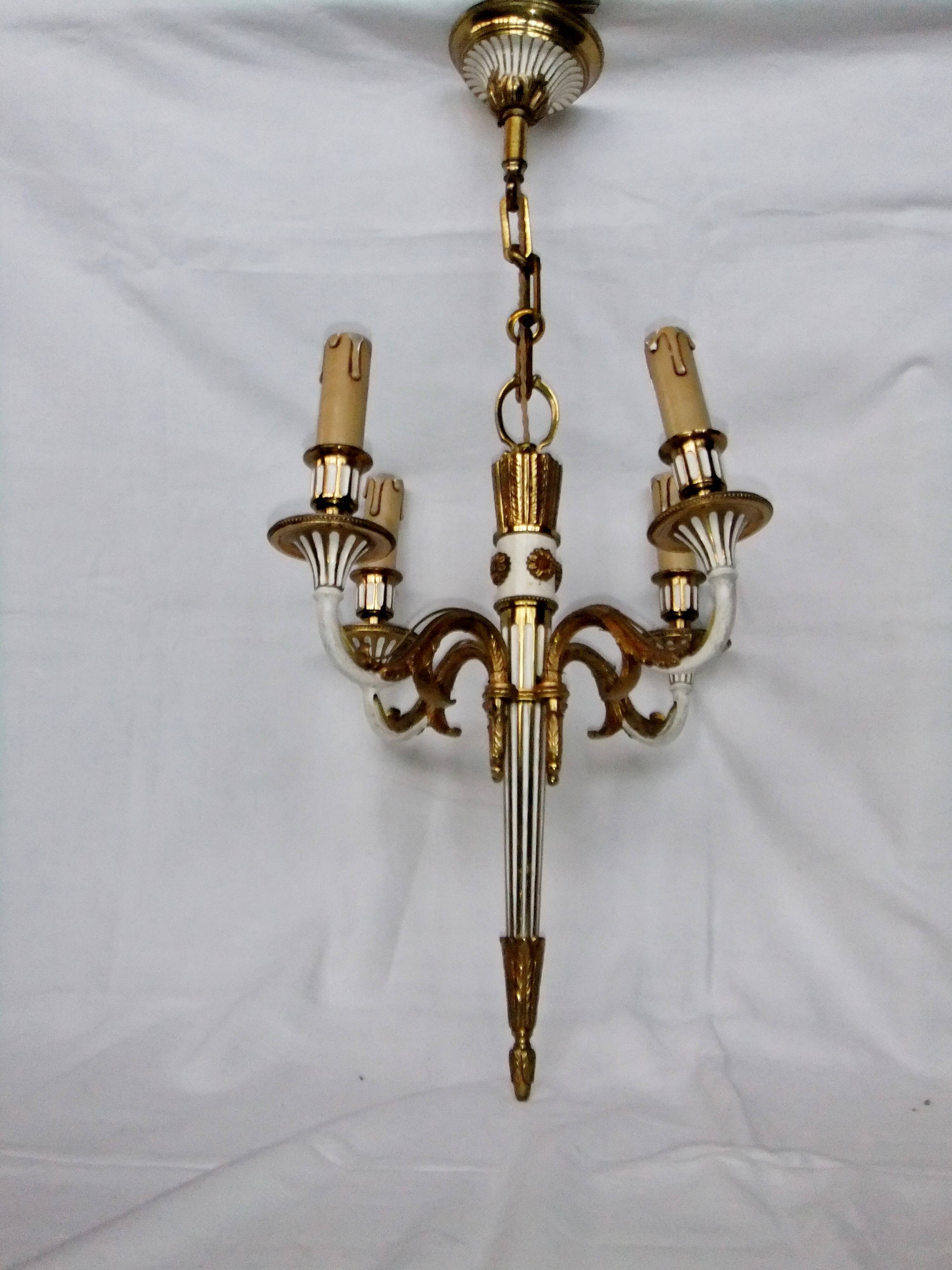Antique Louis XVI Bronze Chandelier with acanthus quiver suspension