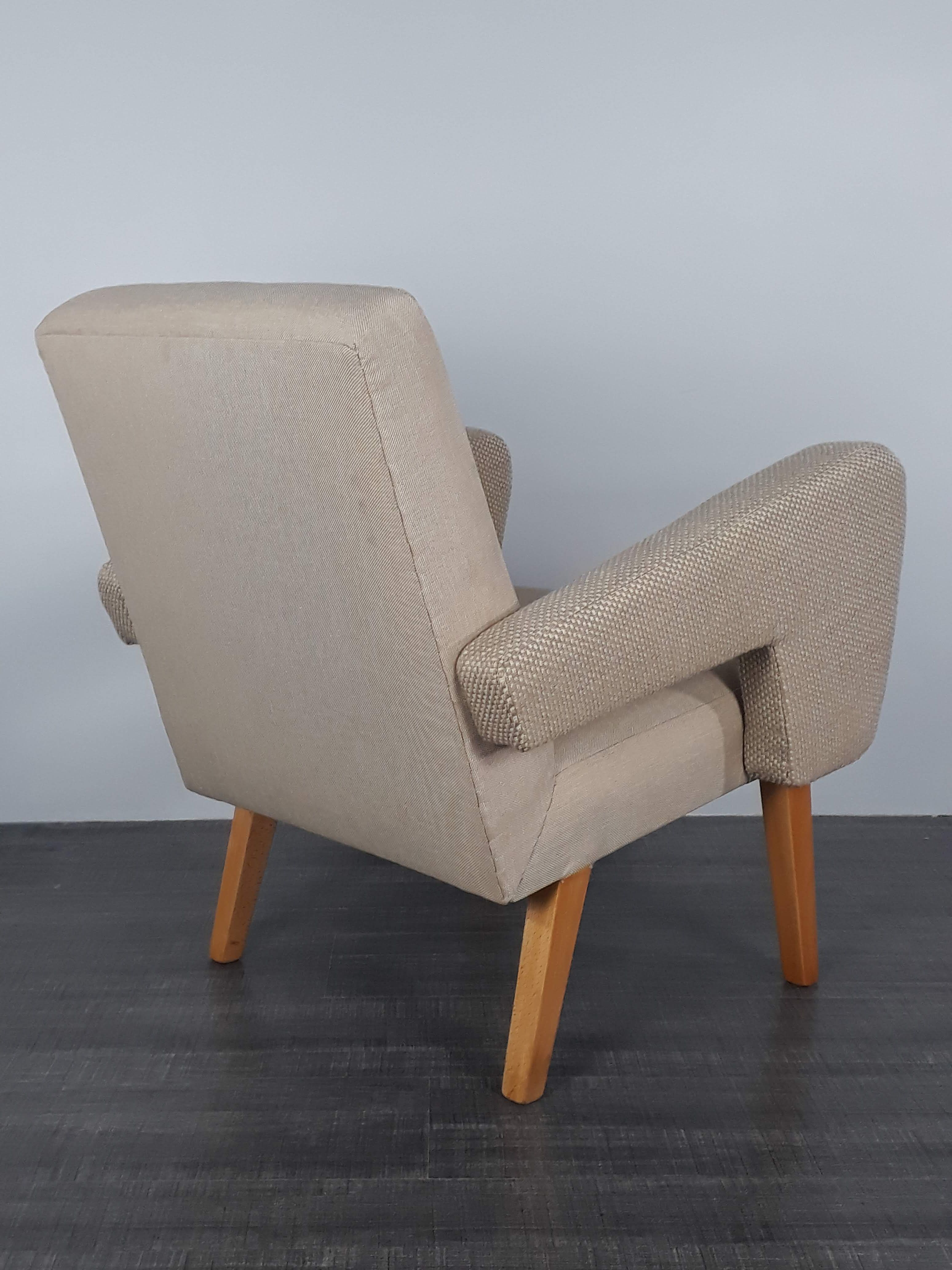 Pair of Jitona armchairs reupholstered Beige Fabric, Czech 1960s