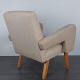 Pair of Jitona armchairs reupholstered Beige Fabric, Czech 1960s
