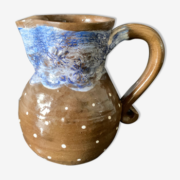 Brown enamelled ceramic pitcher with polka dots