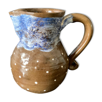 Brown enamelled ceramic pitcher with polka dots