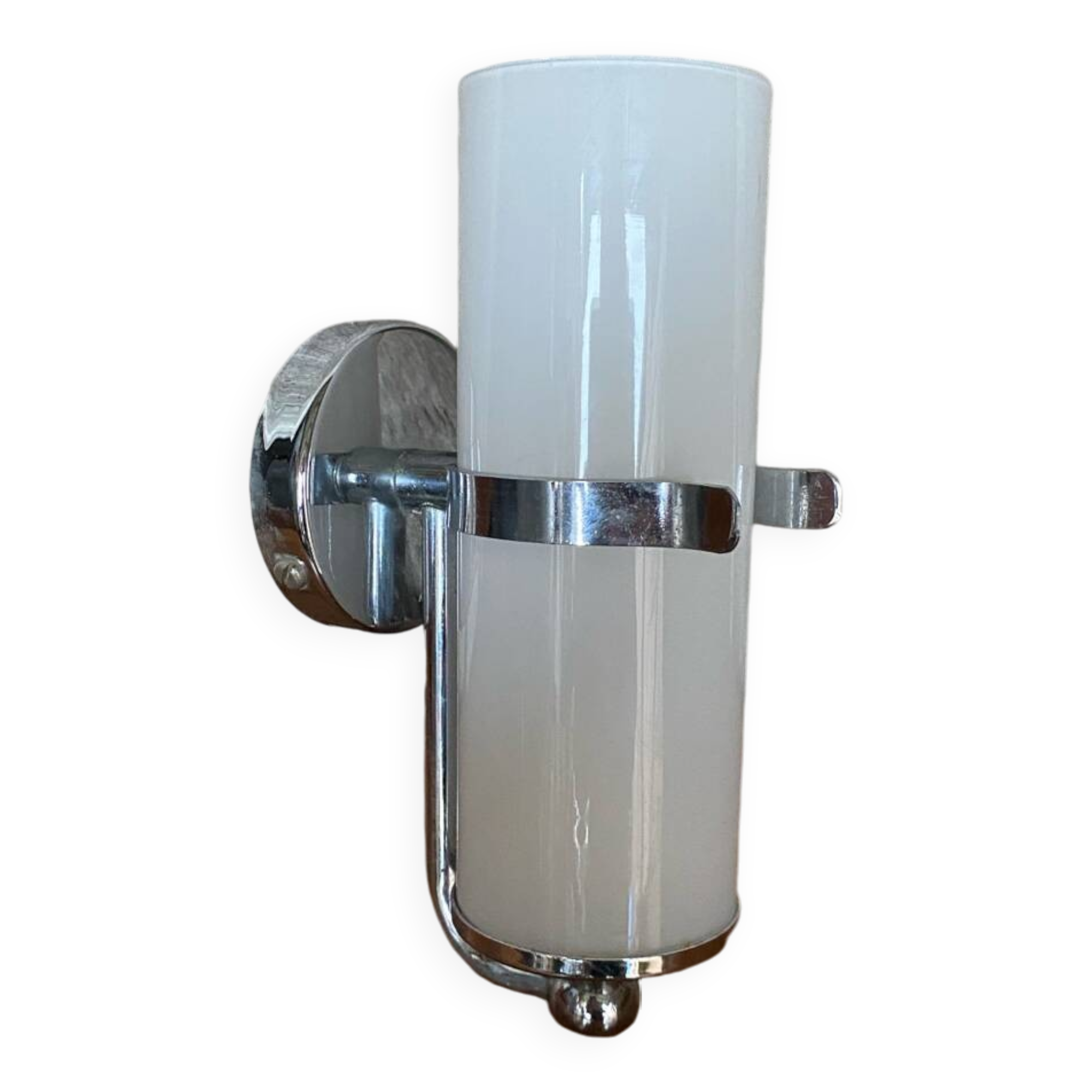 Old Delmas Disderot Wall Lamp Chrome Metal + White Opaline Vintage